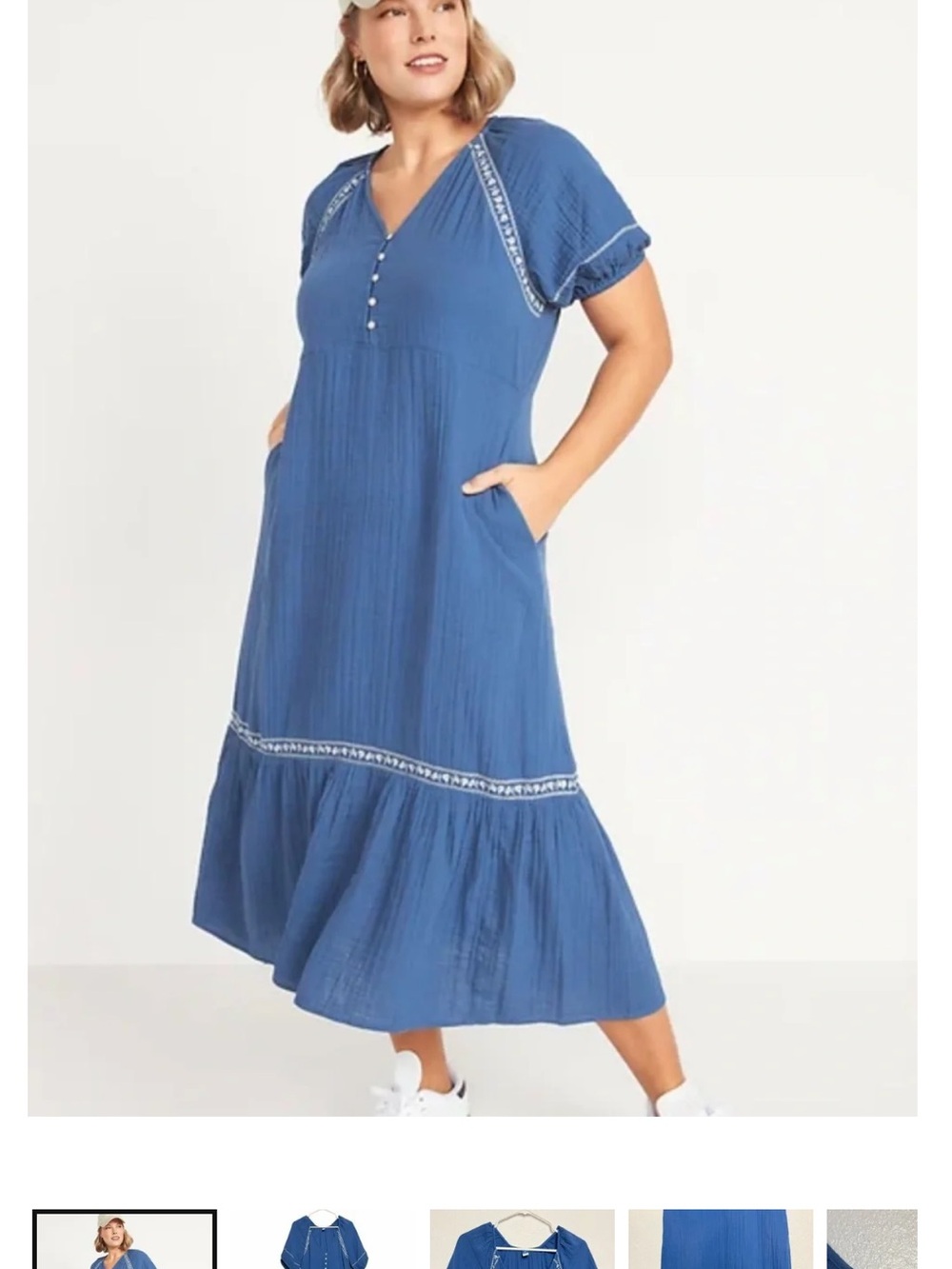 Blue Maxi Dress with Embroidered Trim S/Tall Old Navy
